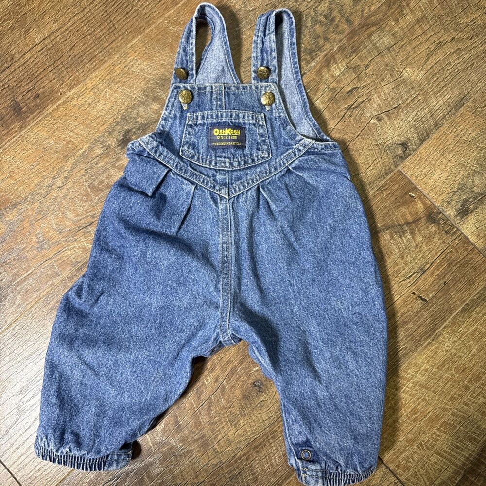 VTG 90’s Baby OshKosh B'Gosh Overalls Blue Denim Vestbak Pleated Bubble 6/9 M